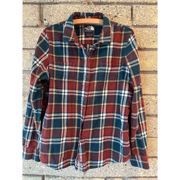 The North Face Plaid Button-Up Flannel Shirt L Red/Blue Long Sleeve Made In Indo - Picture 1 of 7